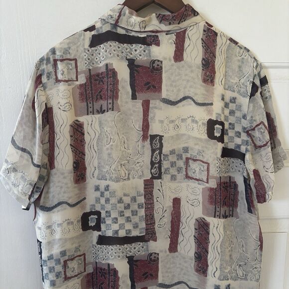 Vintage Abstract Womens 100% Silk Button Shirt Bohemian L Paisley Loop Collar - Picture 7 of 8